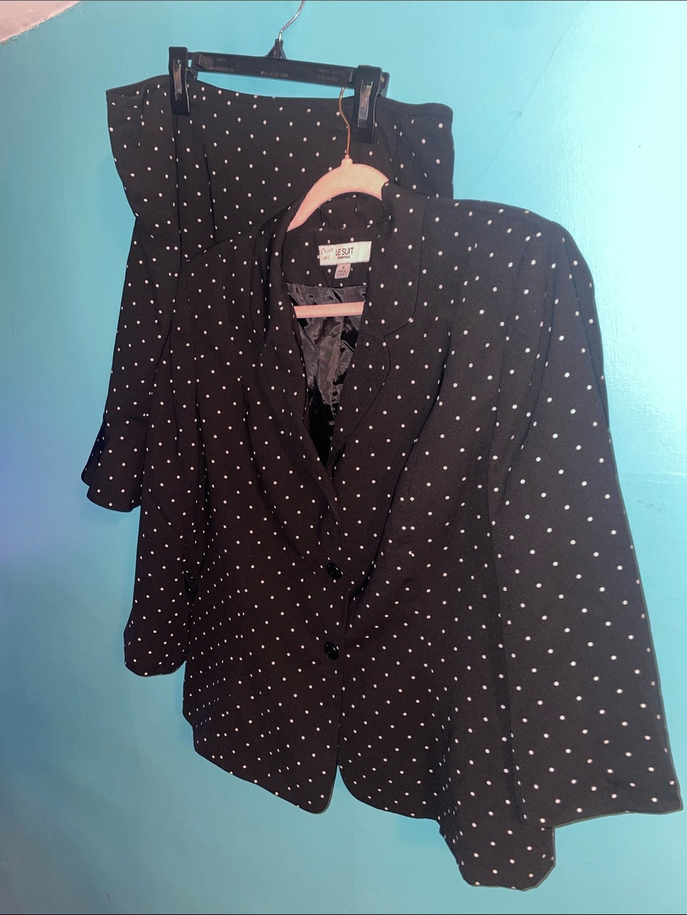 Women’s le suit poko dot black and white blazer skirt set size 16